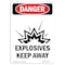 Signmission OSHA Danger Sign, Explosives Keep Away, 18in X 12in Decal, 12" W, 18" L, Portrait OS-DS-D-1218-V-1214 - alternate 1
